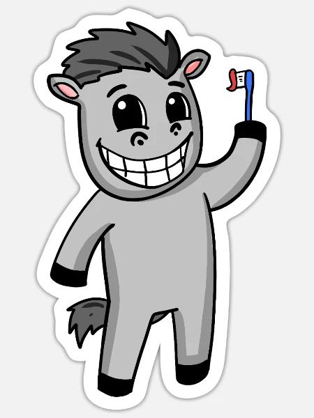 Esel Zähne putzen - Sticker Größe S (10 x 10 cm) - Mattweiß