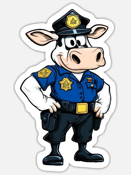 Polizei Kuh - Sticker Größe S (10 x 10 cm) - Mattweiß