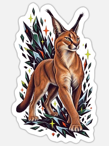 Karakal mit kristallinen Mitternachtsfunken - Sticker Größe S (10 x 10 cm) - Mattweiß