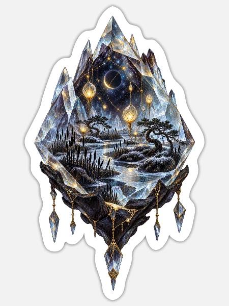 Sternenmoor im schwebenden Kristallterrarium - Sticker Größe S (10 x 10 cm) - Mattweiß