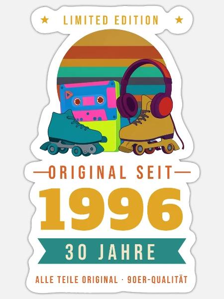 Original seit 1996 – 30. Geburtstag Jahrgang Retro - Sticker Größe S (10 x 10 cm) - Mattweiß
