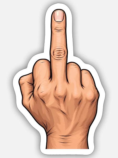 Mittelfinger Grafik – Provokantes Zeichen - Sticker Größe S (10 x 10 cm) - Mattweiß