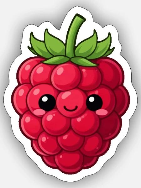 Kawaii Himbeere Geschenkidee Weihnachten  - Sticker Größe S (10 x 10 cm) - Mattweiß