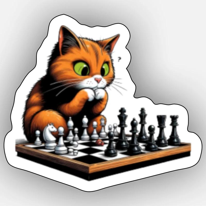 Chat d’échecs Sticker taille S (10 x 10 cm)