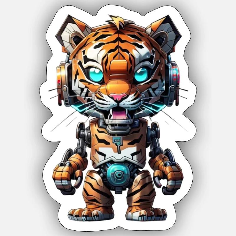 Tiger Robot - Sticker size S (10 x 10 cm) - white matte
