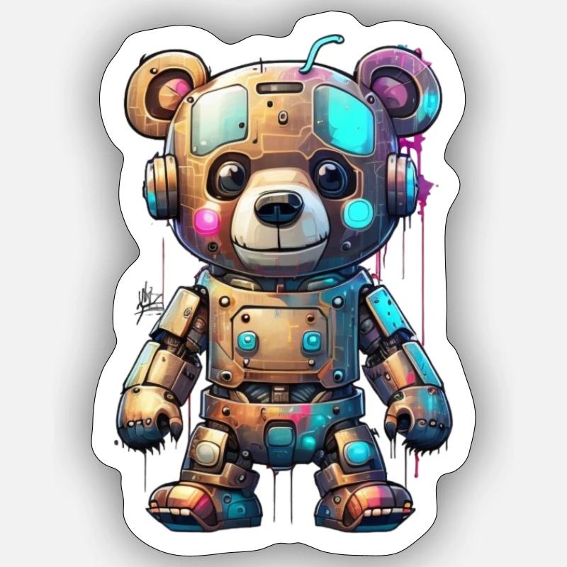 Roboter Bär - Sticker Größe S (10 x 10 cm) - Mattweiß