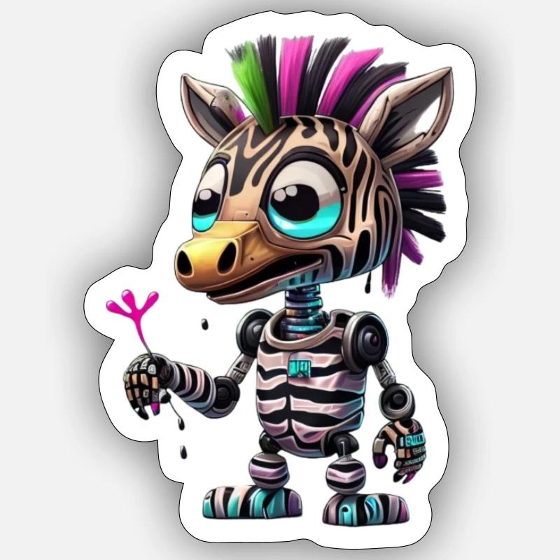 Robot zèbre - Sticker taille S (10 x 10 cm) - blanc mat