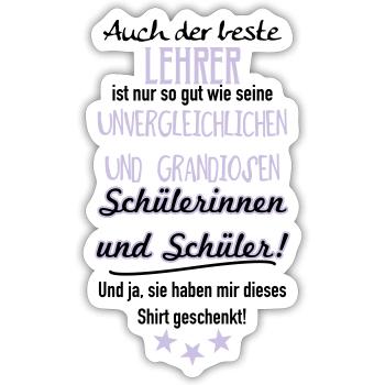 Bester Lehrer Shirt - Sticker Größe S (10 x 10 cm) - Mattweiß - Vorne