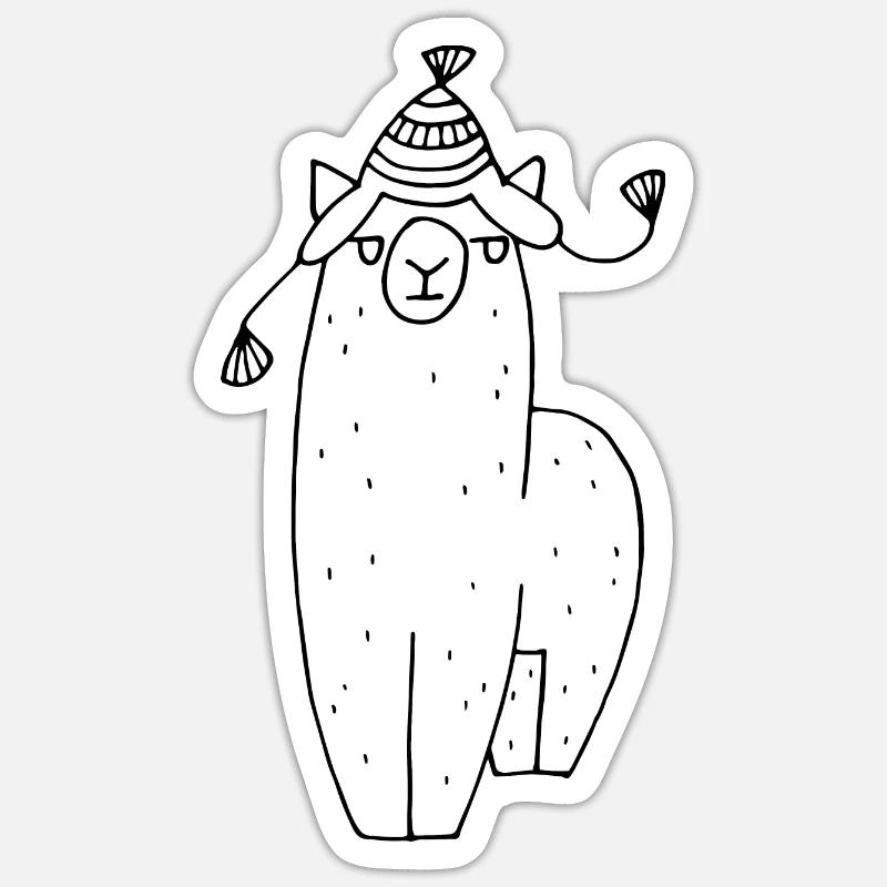 Alpaca with cap - Sticker size S (10 x 10 cm) - white matte