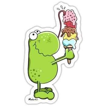 Frosch mit Eis - Sticker Größe S (10 x 10 cm) - Mattweiß - Vorne