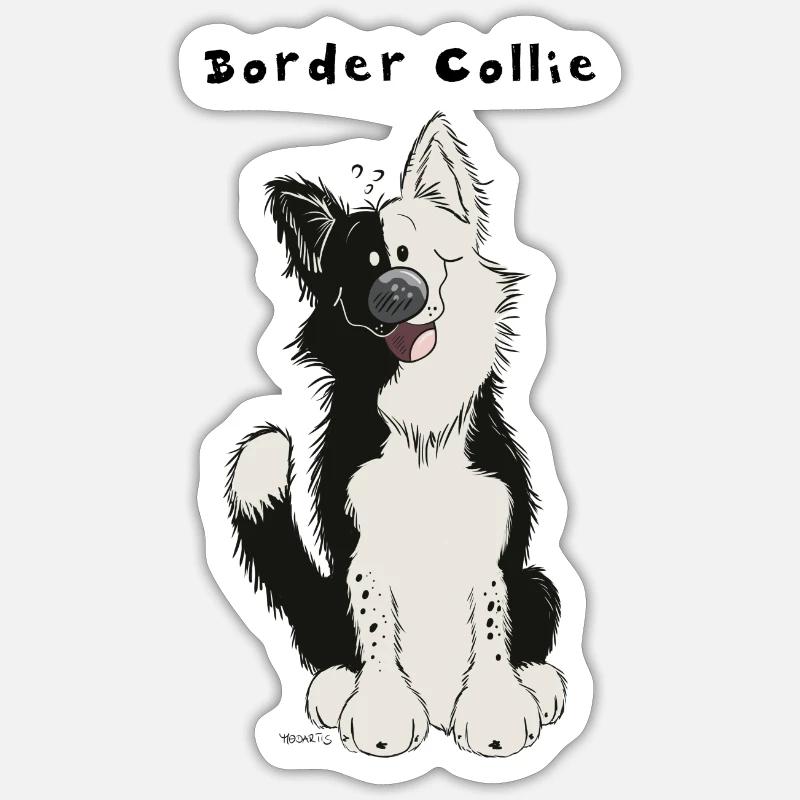 Border Collie comique - Sticker taille S (10 x 10 cm) - blanc mat