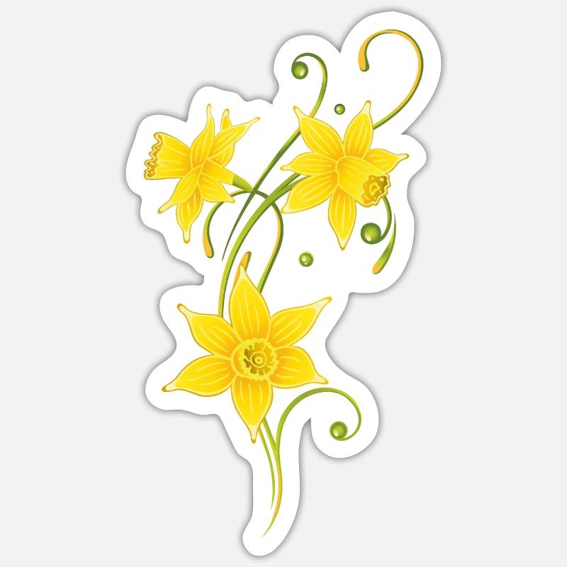 Filigree Daffodils Flowers. Spring, Easter. - Sticker size S (10 x 10 cm) - white matte