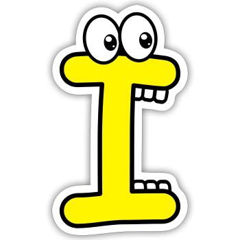 I - lettre I avec les yeux 👀 - Sticker taille S (10 x 10 cm) - blanc mat - Devant