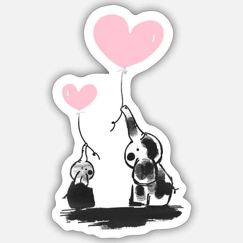 Éléphants doux - Sticker taille S (10 x 10 cm) - blanc mat