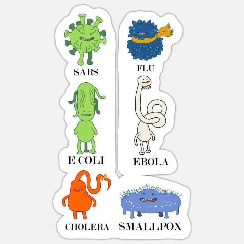 Sweet bacteria and viruses - flu, E.Coli Sticker size S (10 x 10 cm)