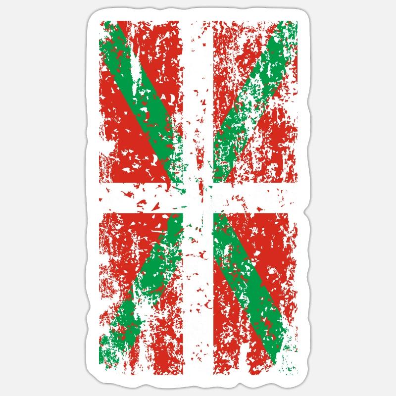 Drapeau Pays Basque usé. Ikurriña. - Sticker taille S (10 x 10 cm) - blanc mat