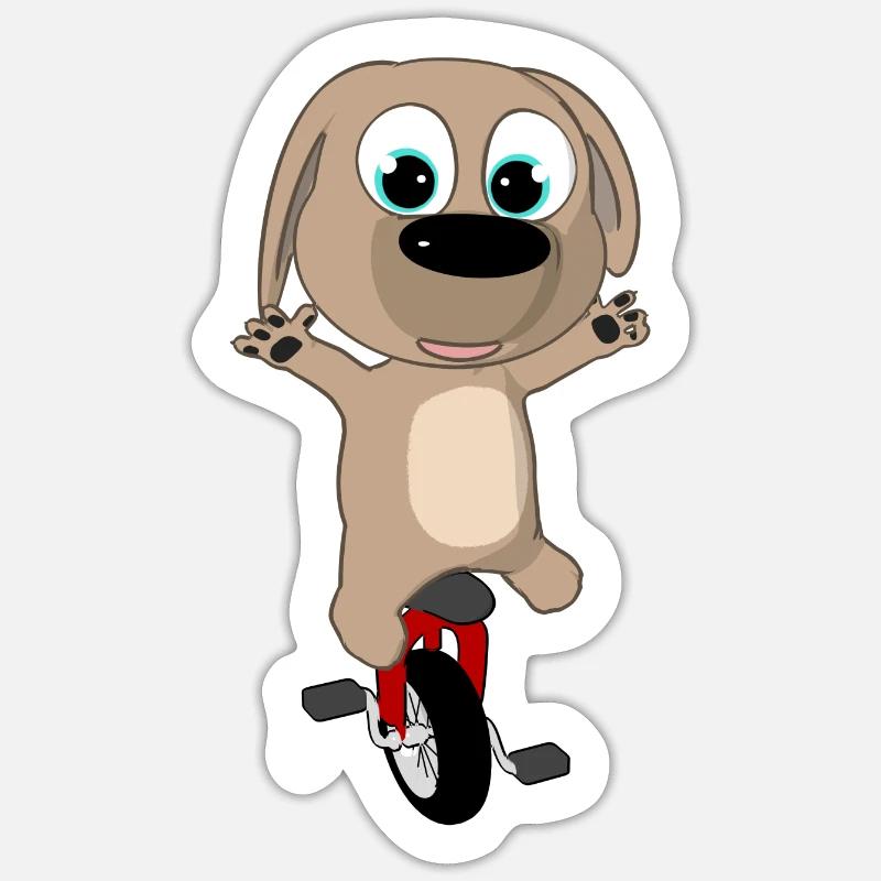 Chiot heureux en monocycle - Sticker taille S (10 x 10 cm) - blanc mat