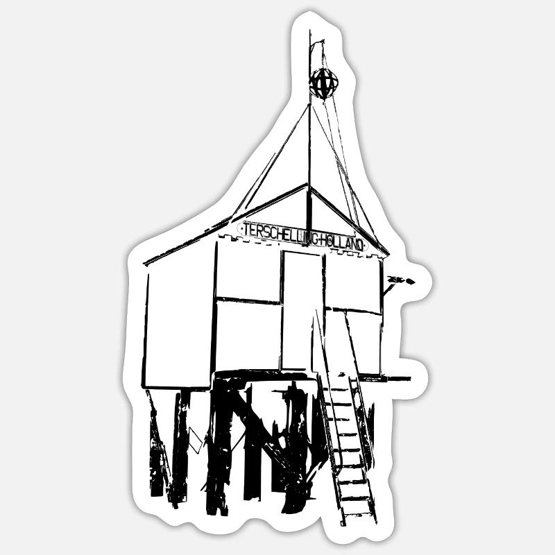 Maison de noyade sur la plage de Terschelling - Sticker taille S (10 x 10 cm) - blanc mat