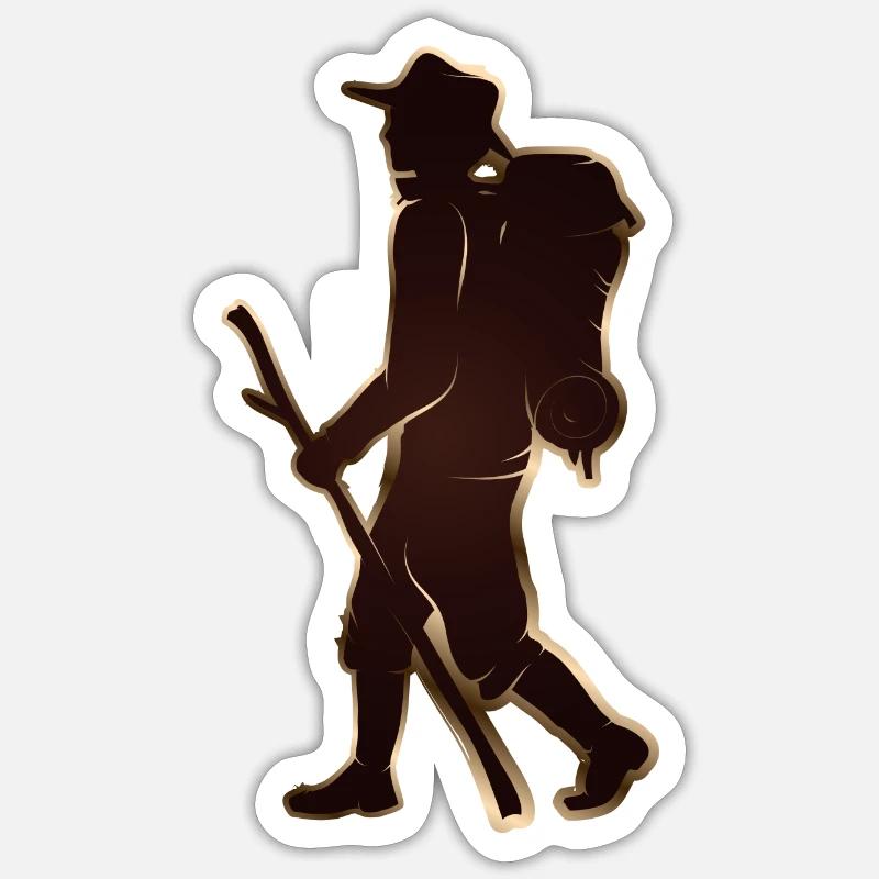 Pilgrim or hiker with walking stick & backpack Sticker size S (10 x 10 cm)
