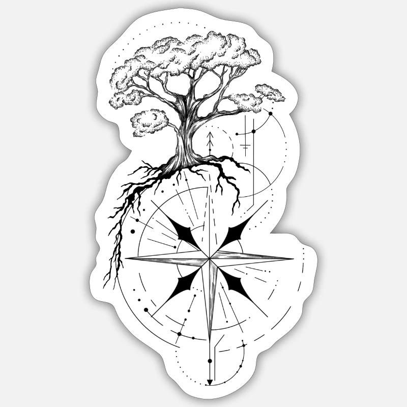Geometrischer Lebensbaum Kompassrose - Sticker Größe S (10 x 10 cm) - Mattweiß