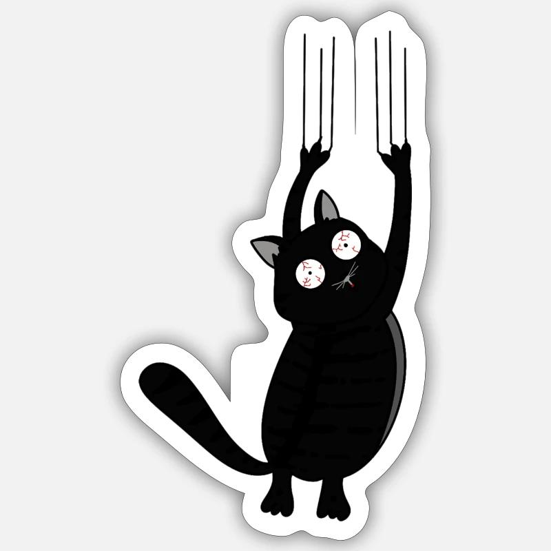 Panic Cat (Black Version) - Sticker Größe S (10 x 10 cm) - Mattweiß
