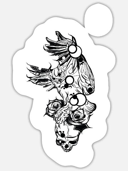 Eule // Illustration // Schädel // Rose - Sticker Größe S (10 x 10 cm) - Mattweiß
