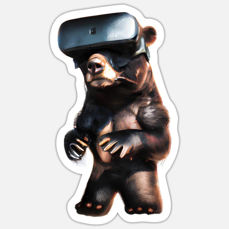Bär mit Virtual Reality Headset - Sticker Größe S (10 x 10 cm) - Mattweiß