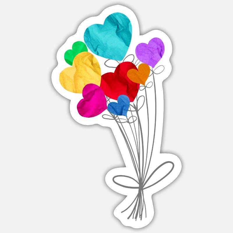 Bouquet de ballons en forme de cœurs - Sticker taille S (10 x 10 cm) - blanc mat