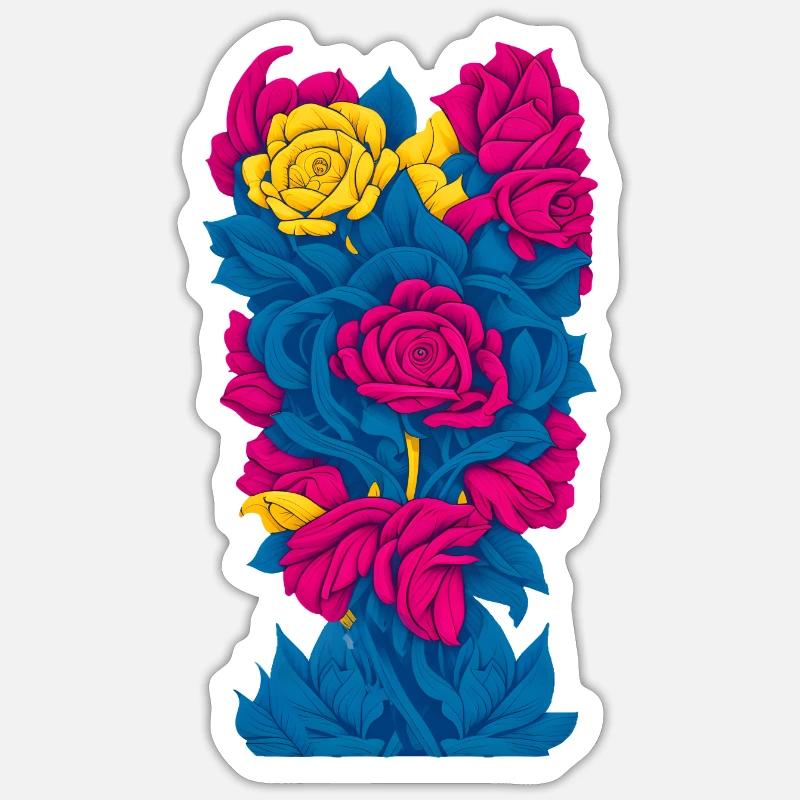 Fleurs (bleu, rouge, jaune) - Sticker taille S (10 x 10 cm) - blanc mat