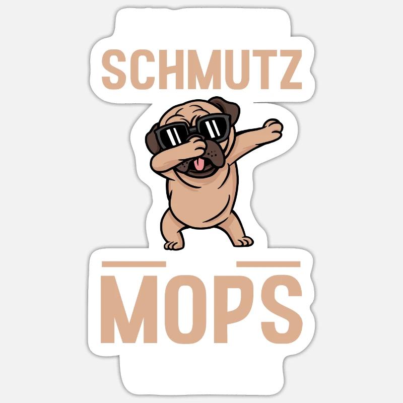 Hund Mops - Sticker Größe S (10 x 10 cm) - Mattweiß