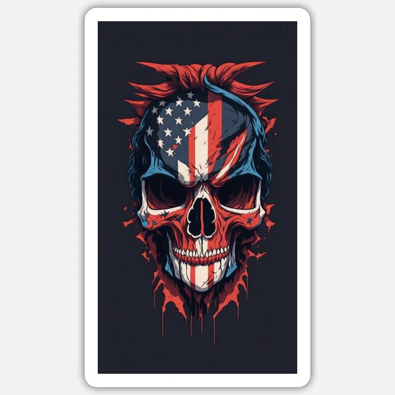 american flaghand drawn face evil death skull - Sticker Größe S (10 x 10 cm) - Mattweiß