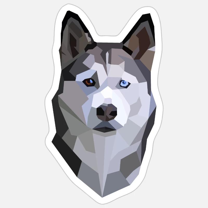 husky lowpoly - Sticker Größe S (10 x 10 cm) - Mattweiß