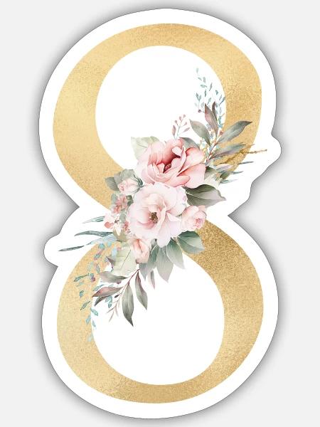Zahl 84, floral, personalisierbar - Sticker Größe S (10 x 10 cm) - Mattweiß
