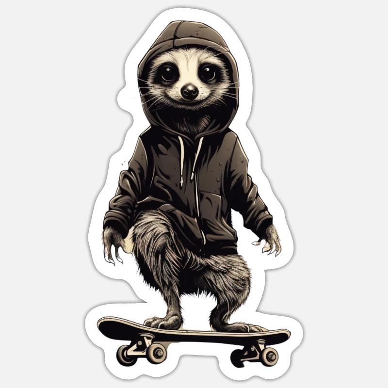 Suricate cool sur skateboard - Sticker taille S (10 x 10 cm) - blanc mat