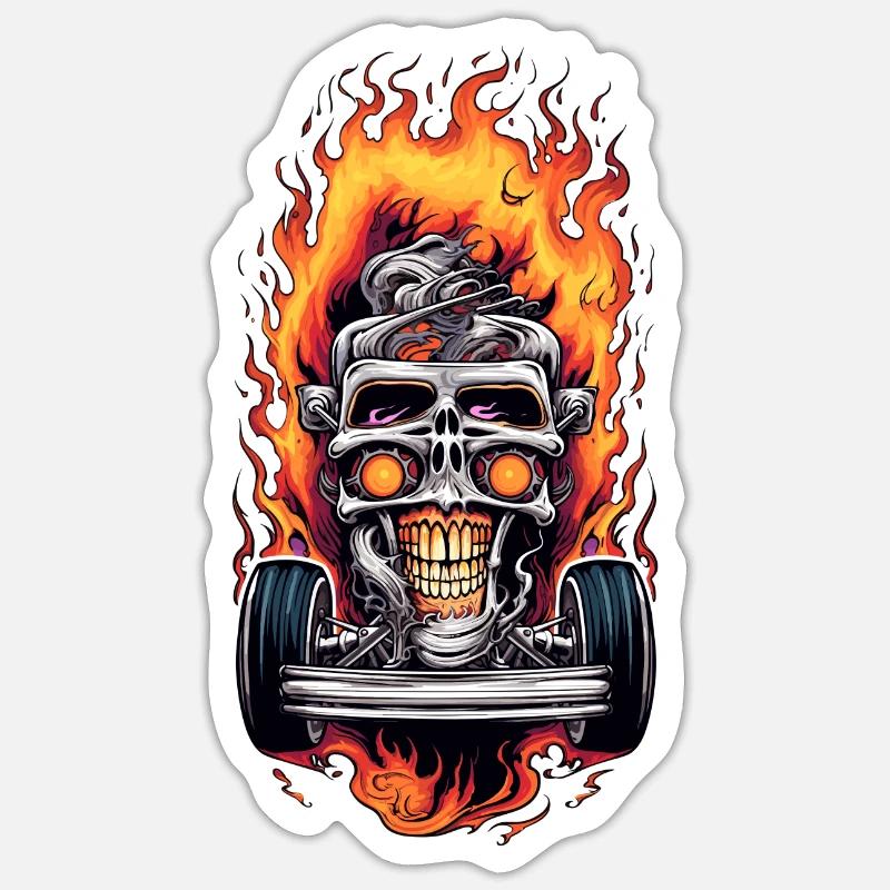 Skull Biker - Sticker taille S (10 x 10 cm) - blanc mat