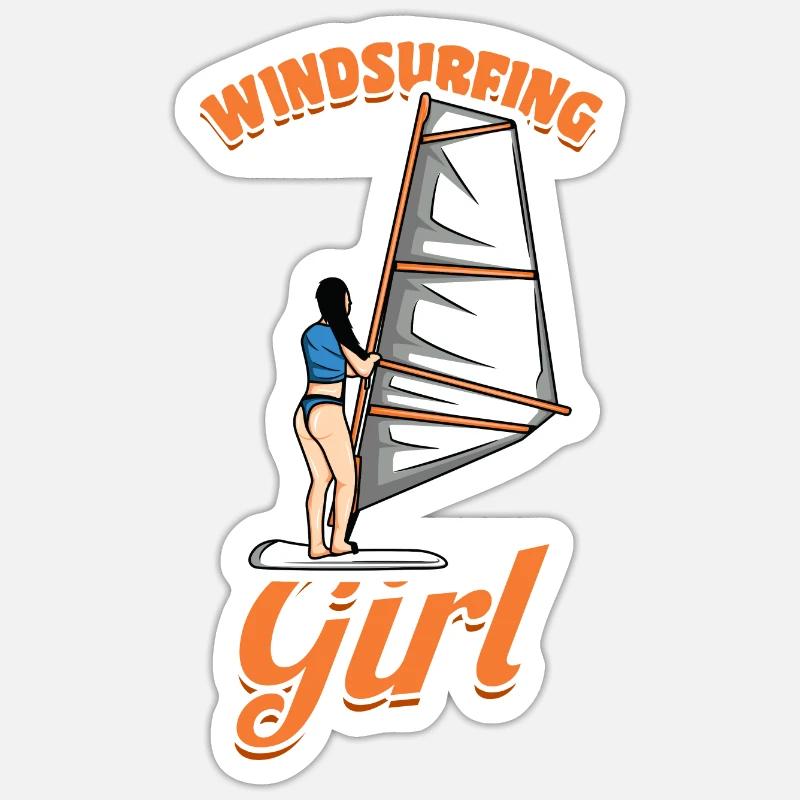 Mädchen Windsurferin - Sticker Größe S (10 x 10 cm) - Mattweiß