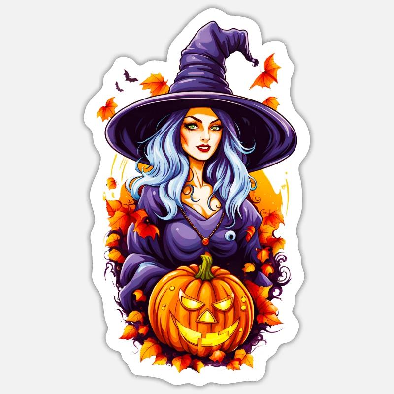Halloween Hexe mit Kürbiskopf Sticker Größe S (10 x 10 cm)