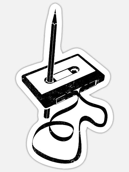 Kassette - Band aufwickeln - Magnetband - Sticker Größe S (10 x 10 cm) - Mattweiß