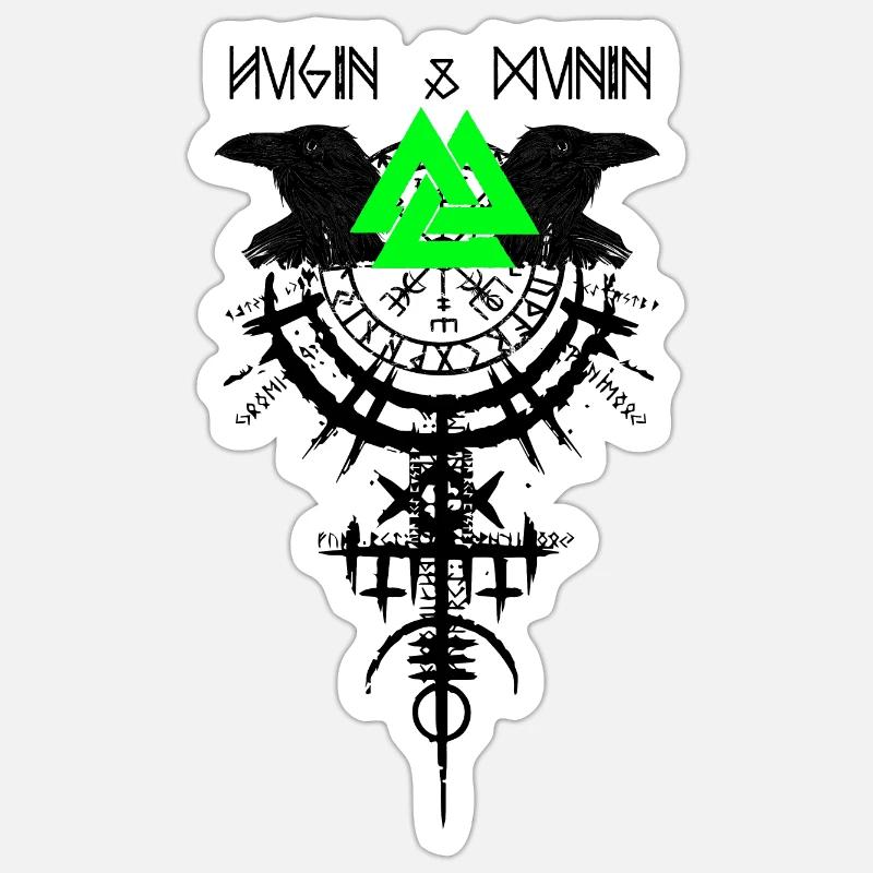 Hugin et Munin Ravens Vikings et Celtes d’Odin - Sticker taille S (10 x 10 cm) - blanc mat