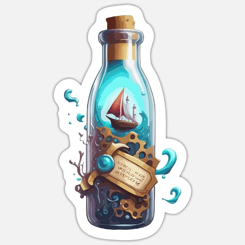 Magic bottle / cork / underwater / ship Sticker size S (10 x 10 cm)