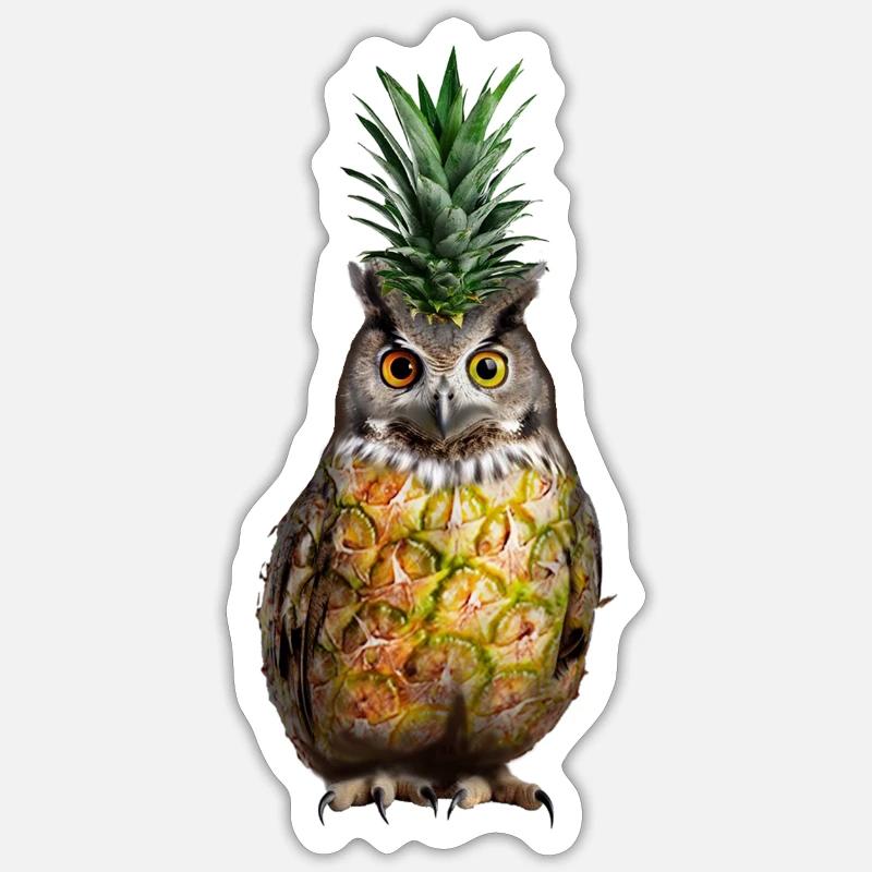 Eule Ananas - Sticker Größe S (10 x 10 cm) - Mattweiß