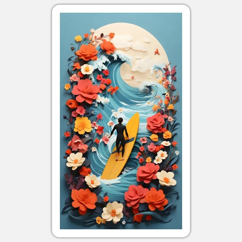 Surf & Fleurs - Sticker taille S (10 x 10 cm) - blanc mat