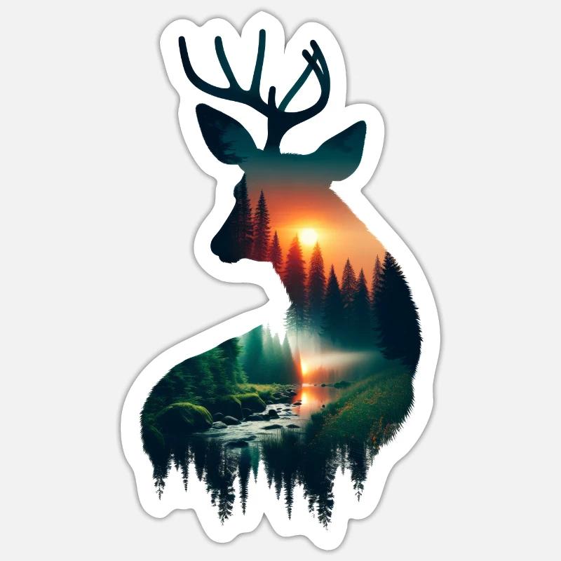 Double Exposure Deer - Sticker size S (10 x 10 cm) - white matte