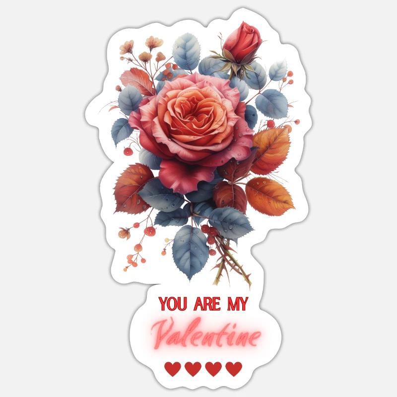 Roses : Impression d’Art de la Saint-Valentin de l’amour éternel Sticker taille S (10 x 10 cm)