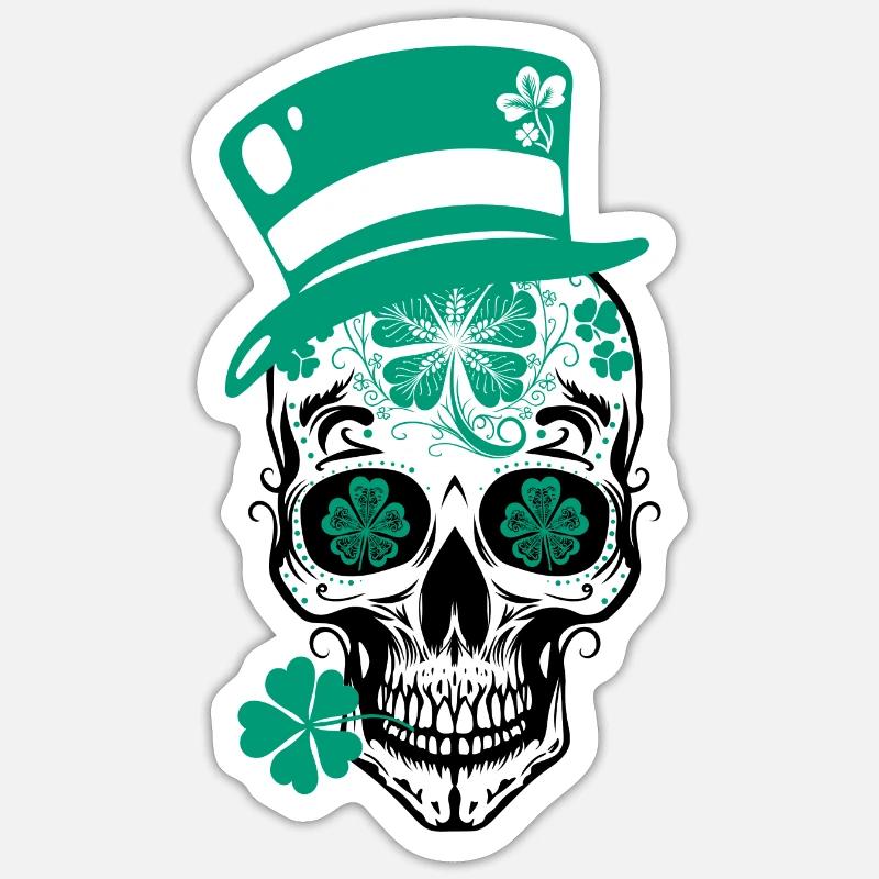 Crâne de sucre Saint-Patrick - Sticker taille S (10 x 10 cm) - blanc mat