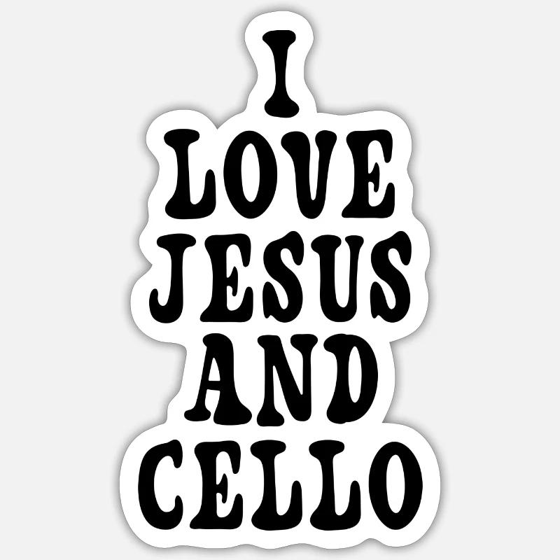 J'aime Jésus et le violoncelle - Sticker taille S (10 x 10 cm) - blanc mat