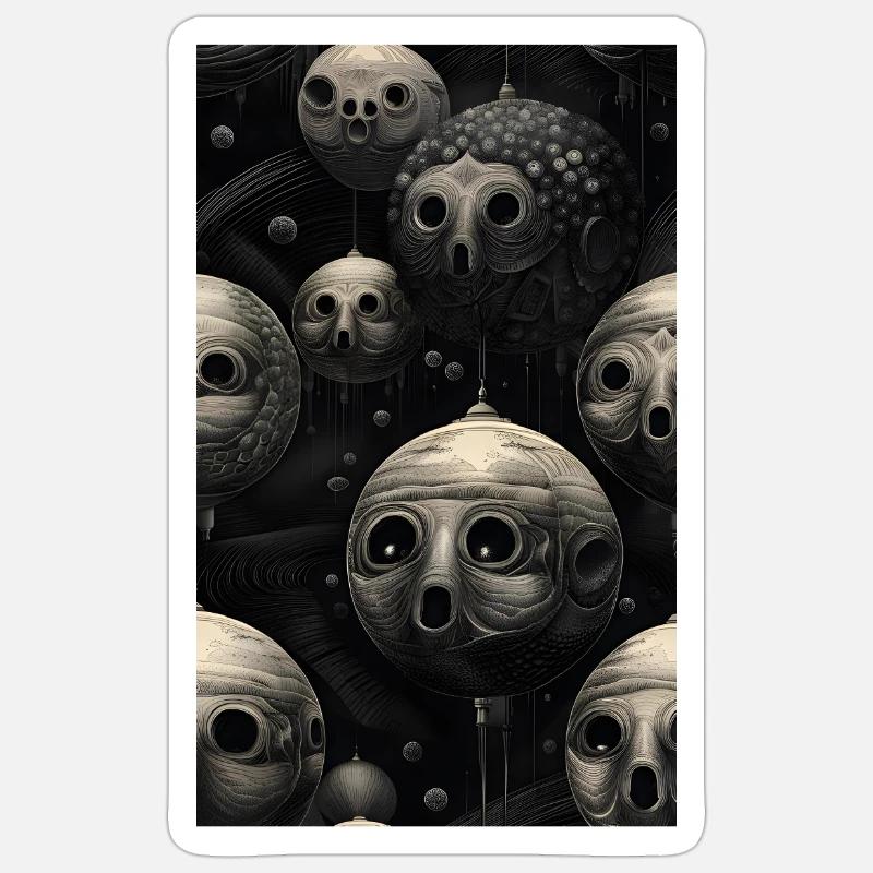 Grey sphere faces - Sticker size S (10 x 10 cm) - white matte