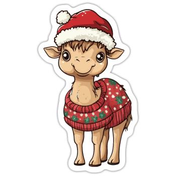 Bande dessinée de Noël à dos de chameau - Sticker taille S (10 x 10 cm) - blanc mat - Devant