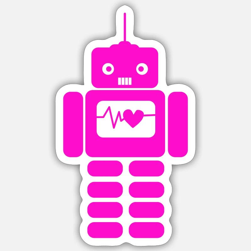 Robot Coeur Amour - Sticker taille S (10 x 10 cm) - blanc mat