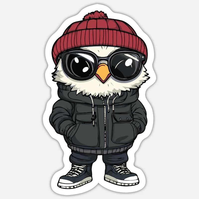 Eule Winter Comic - Sticker Größe S (10 x 10 cm) - Mattweiß